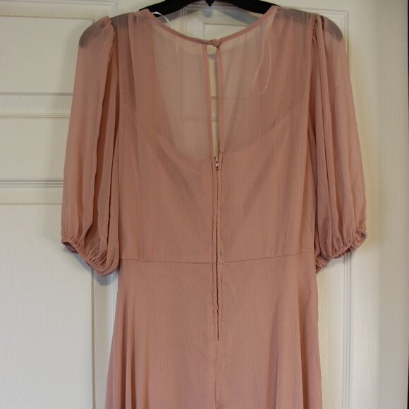 Premier Amour Blush A-Line Bridesmaid Dress | Size 10 Short Sleeve V-Neck - Picture 2 of 4